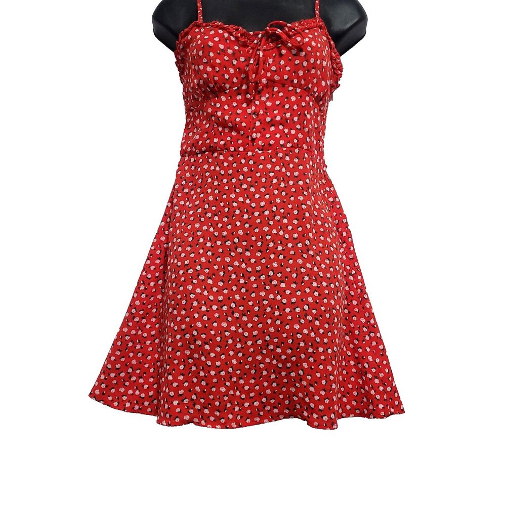 Babydoll Button Sweatheart Sundress Aeropostale S Red Milkmade Ditsy Floral - Picture 3 of 14